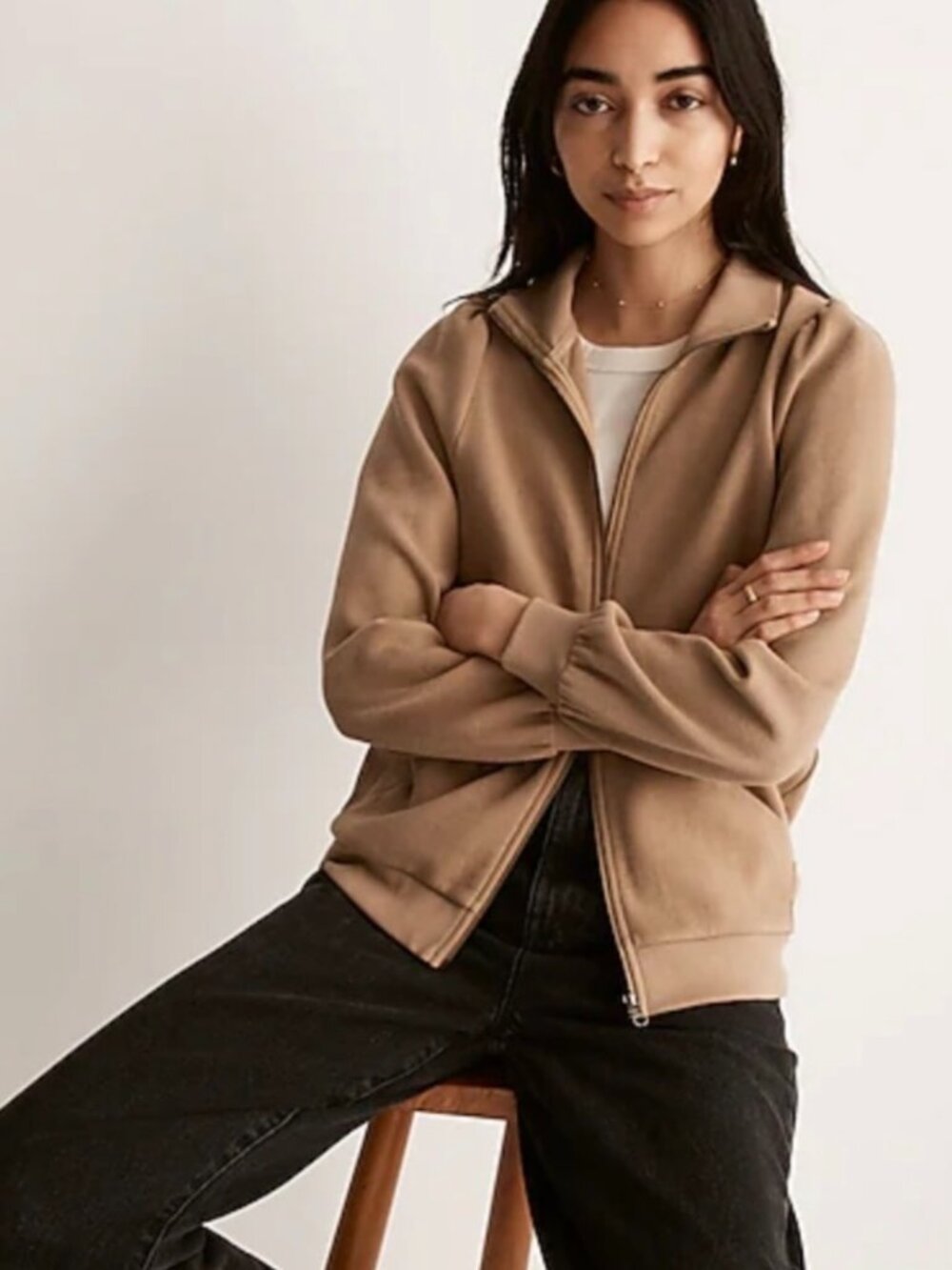 Madewell Tan Zip-Up Sweatshirt Jacket Size Small